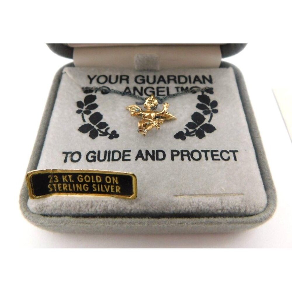 Gold on Sterling Silver Guardian Angel Necklace in Box 18" Princess Pride